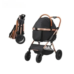 Pet Stroller Foldable Dog Puppy Stroller with Brakes Storage Basket Detachable Carrier for Small to Medium Dogs