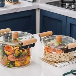 Transparent Glass Pot Heat Resistant Soup Household Kitchen Vegetable Salad Instant Noodle Bowl Cookware