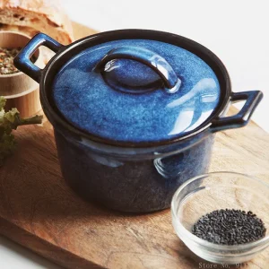 Ceramic Binaural Stew Pot, Household Restaurant Creative Retro Steamed Egg Water-proof Stewed Bird's Nest Cup With lid Soup Stew