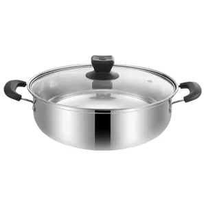 Induction Frying Pan with Lid Stainless Steel Soup Pot Hotpot Household Electric Cooking Double-handle
